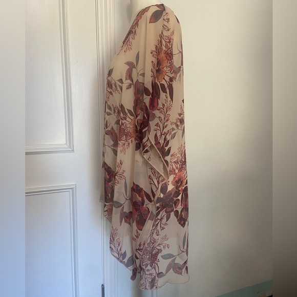 i.Joah semi sheer large floral print fall color open front high low kimono L - Picture 5 of 6